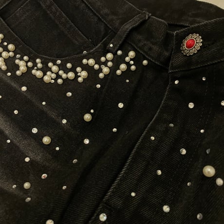 Mismatch NYC/BLACK Rhinestone Denim  Shorts