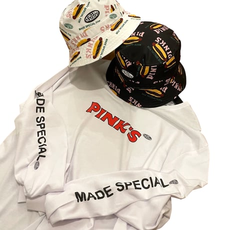 Petals and Peacocks × PINKS  /Bucket Hat  ”WHITE”