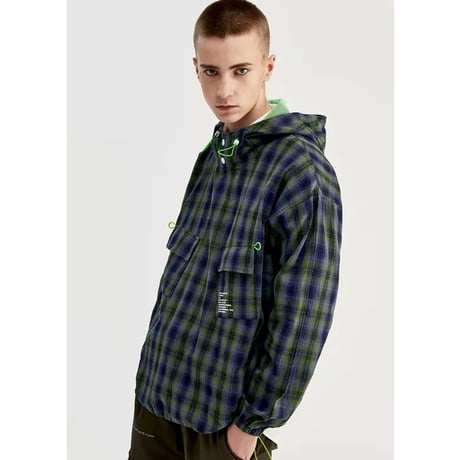 WOSS.official/Plaid Anorak Jacket GREEN