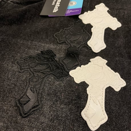 Mismatch NYC/ Leather Cross Patch Wide Denim (Wash Black)