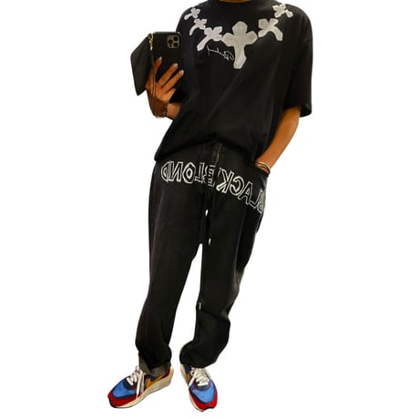 BLACK BLOND/BORDER GRAFFITI SMILE LOGO DENIM (BLACK)