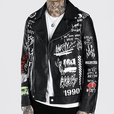 BOOHOO /Paint Art  Biker Jacket