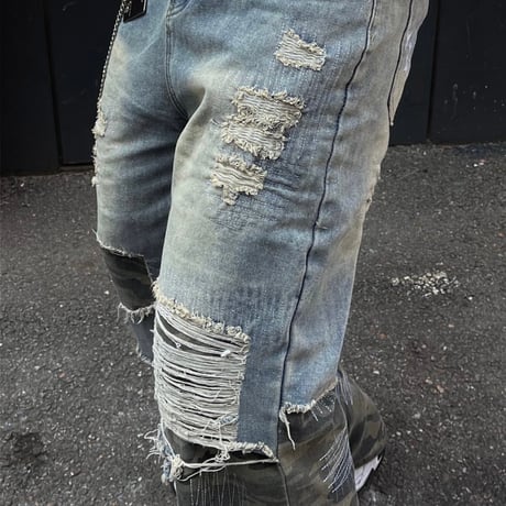 SUBLIMATION/ Camo damaged wide denim