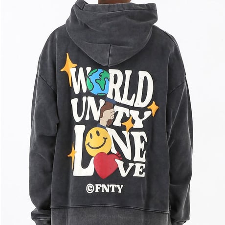 FNTY/World Unity Love Hoodie  "WASHED BLACK"