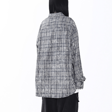 SAINT PAIN/ Flannel Checked Over Dyed Shirts "GRAY"