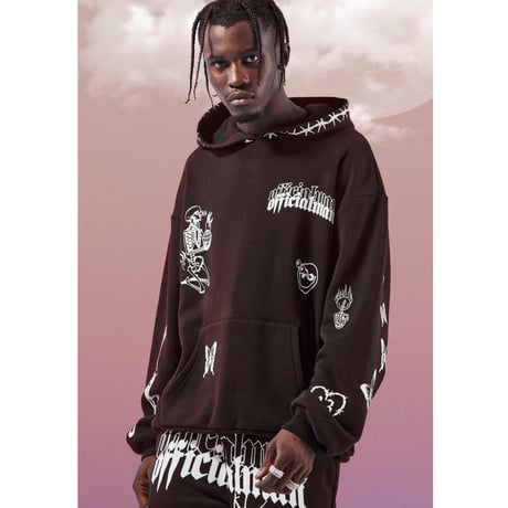 BOOHOO /Art Print SweatPants Washed BLACK  (set up)
