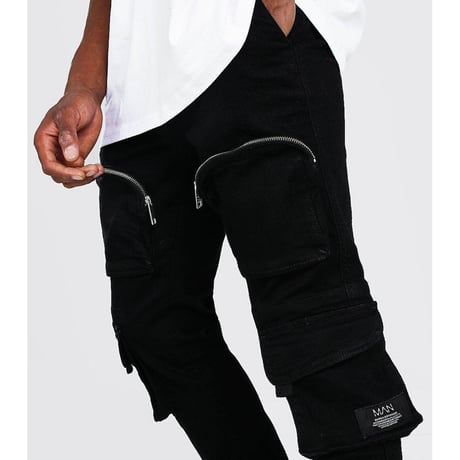 BOOHOO /Cargo denim pants "BLACK"