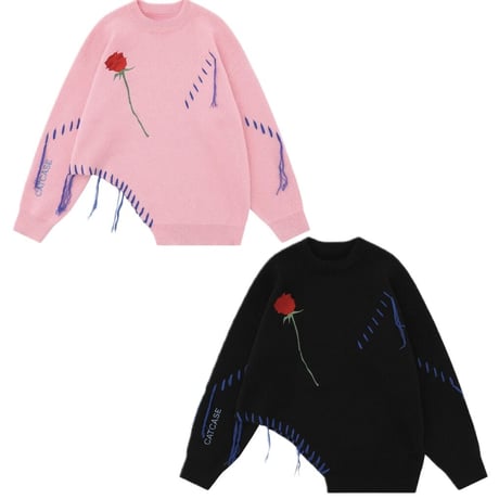 WOSS.official/Rose oversize knit (Black/Pink)