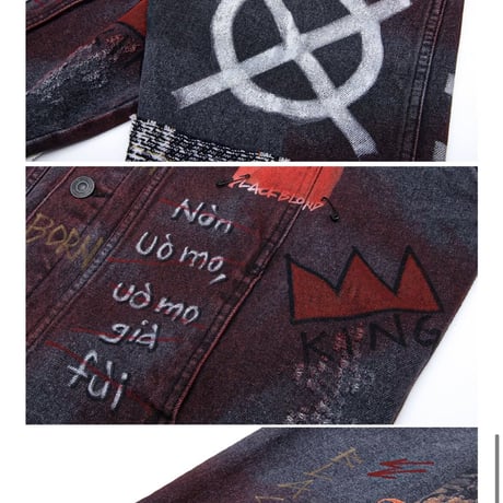 BLACK BLOND/CUSTOM Denim Jacket(Washed Black）