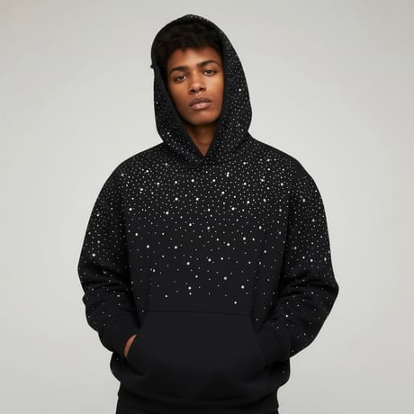 Mismatch NYC/Rhinestone Hoodie BLACK