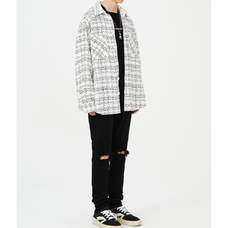 Mismatch NYC/Oversized Tweed shirts  jacket WHITE