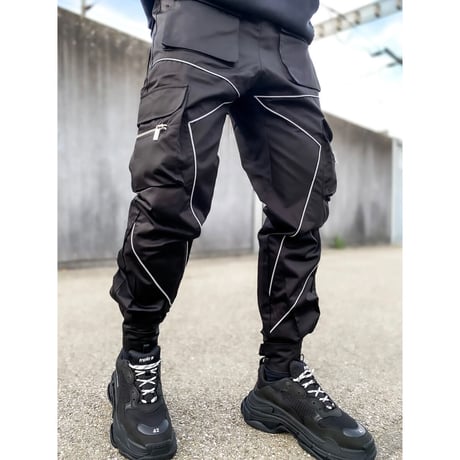 GUAPI/ Obsidian Black reflective cargo pants