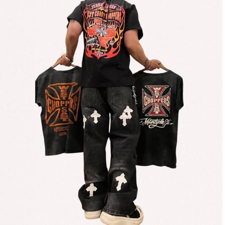 Mismatch NYC/ Leather Cross Patch Wide Denim (Wash Black)