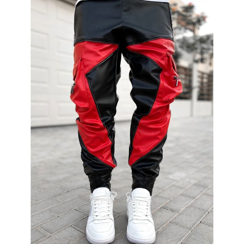 GUAPI/ Obsidian BLACK RED Leather Cargo pants V