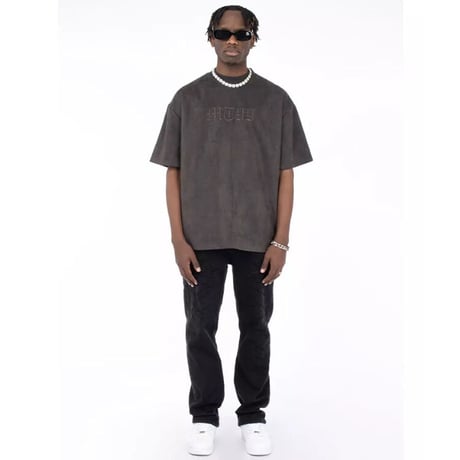 WOSS.official/ Oversized  Suede Embroid TOPS "VINTAGE BLACK"