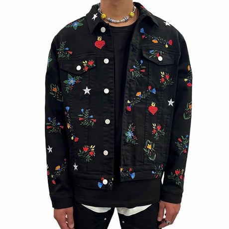 LIFTED UNCHORS/Flower  Denim jacket BLACK