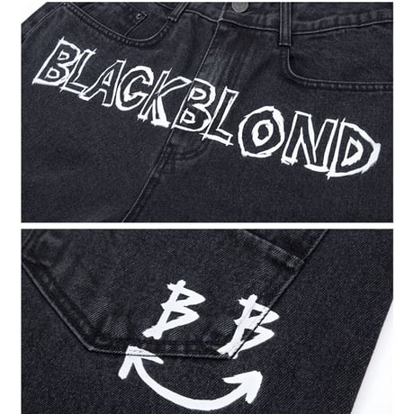 BLACK BLOND/BORDER GRAFFITI SMILE LOGO DENIM (BLACK)
