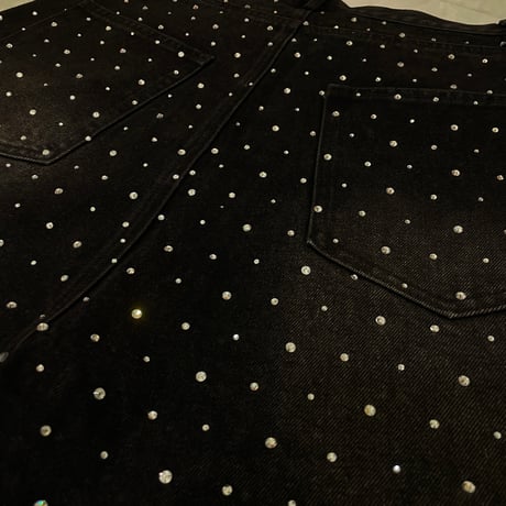 Mismatch NYC/BLACK Rhinestone Denim  Shorts