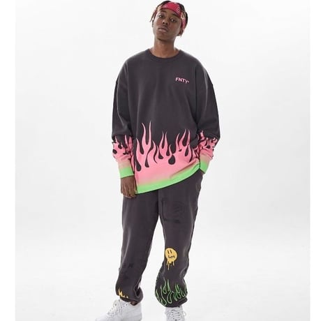 FNTY/Flying FLAME Crewneck FADED BLACK