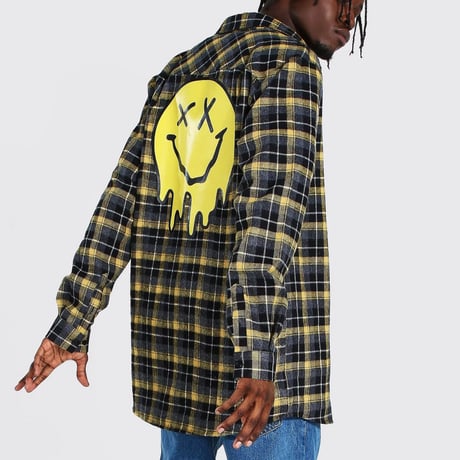 BOOHOO /Smile Long Check shirts "YELLOW