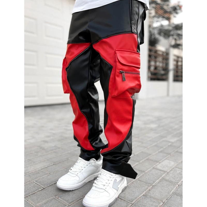 GUAPI/ Obsidian BLACK RED Leather Cargo pants V