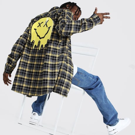 BOOHOO /Smile Long Check shirts "YELLOW
