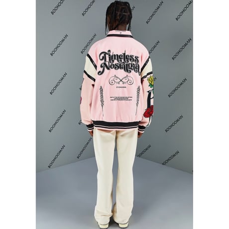 BOOHOO /Flower Baseball Jacket PINK