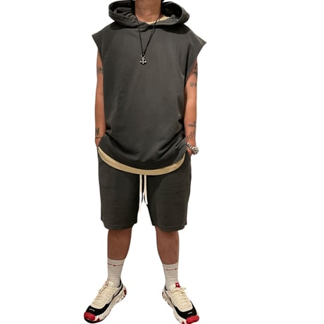 Mismatch NYC/Washed Cut OFF Hoodie  "GRAY"
