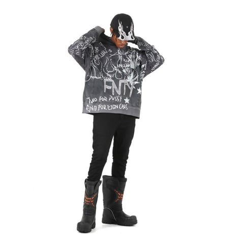 FNTY/Flying FLAME Hoodie "WASHED BLACK"