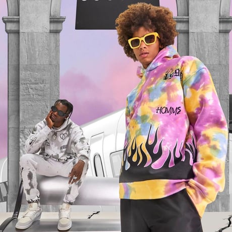 BOOHOO /Flame print tie die hoodie "white"