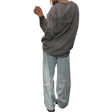 WOSS.official/ Oversized  Suede Crewneck DARK GRAY