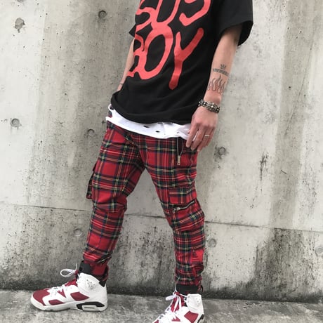 URKOOL/Military PantsーRed Plaid