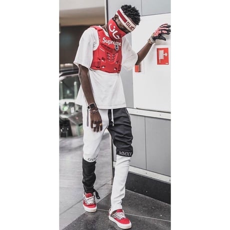 GUAPI/Split Biker Track Pants　BLACK White