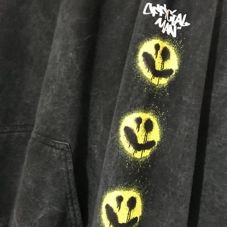 BOOHOO /Sleeve smile Hoodie Washed BLACK