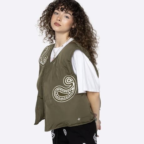 EPTM/PAISLEY PUFFER VEST（REVERSIBLE）”OLIVE"