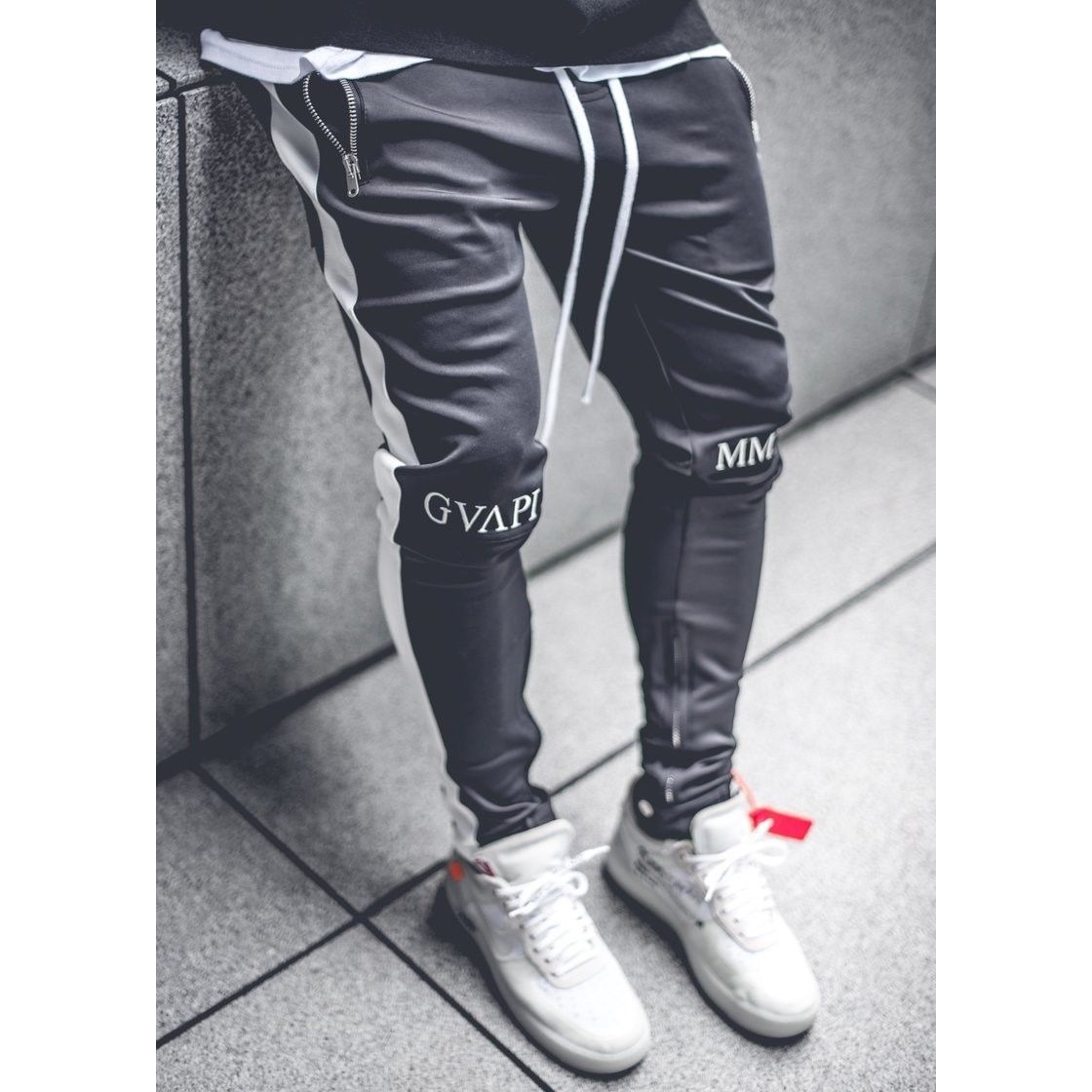 GUAPI Track Pants BLACK white line BINGOST