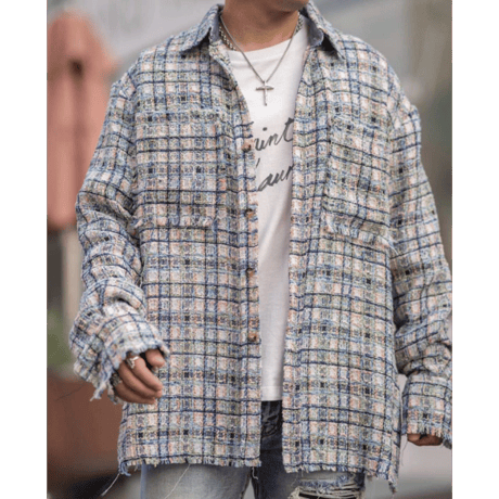 MNML/Tweed flannel Shirts BLUE