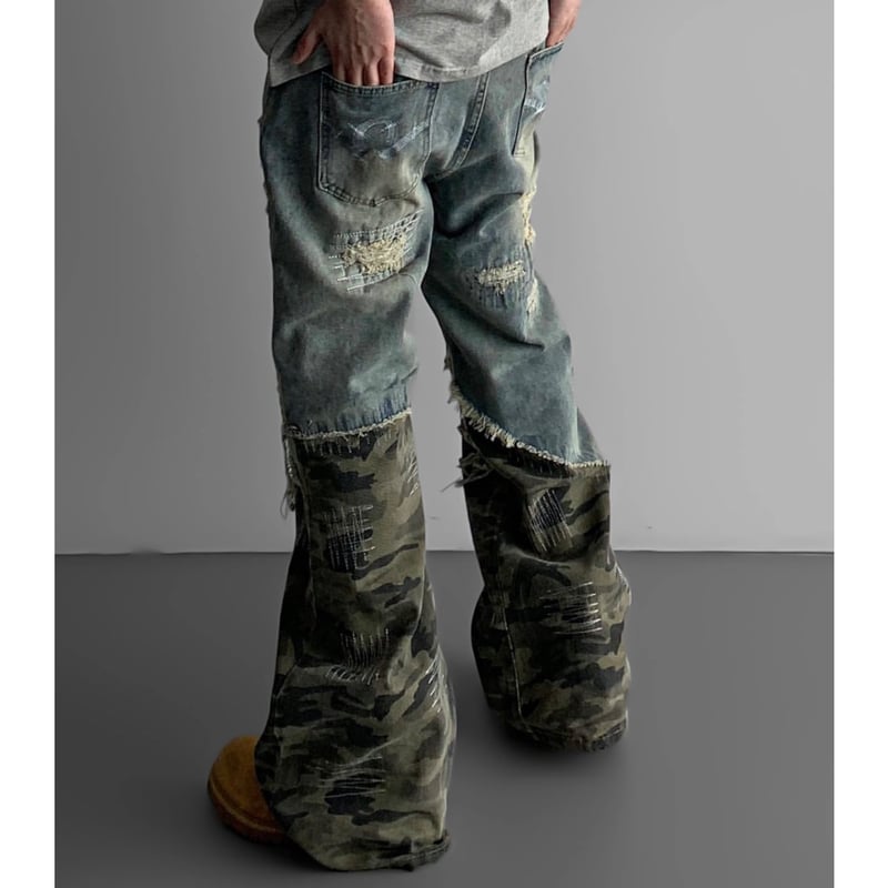 SUBLIMATION/ Camo damaged wide denim | BINGOSTA
