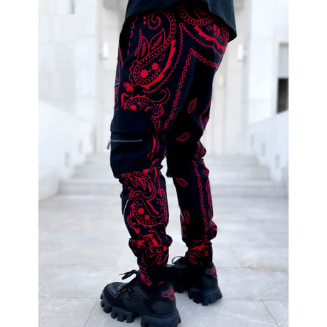 GUAPI/ Paisley cargo pants V2 ”BLACK × RED”