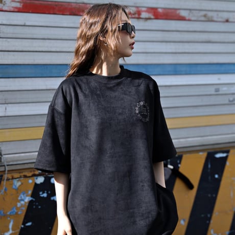 By The R/Letters Suede Tshirts  (BLACK/BROWN)