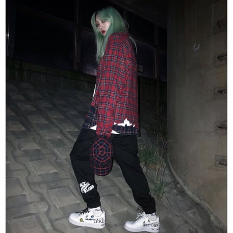 BLACK BLOND/Layered check shirts RED