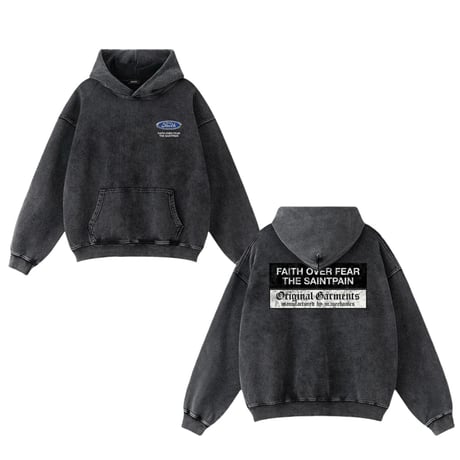 SAINT PAIN/Emblem Logo wash hoodie