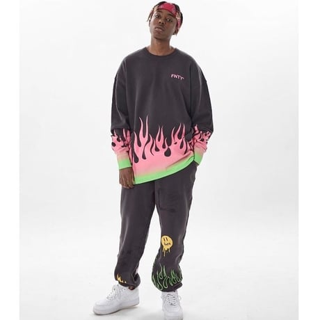 FNTY/Flying FLAME Sweat pants Faded Black