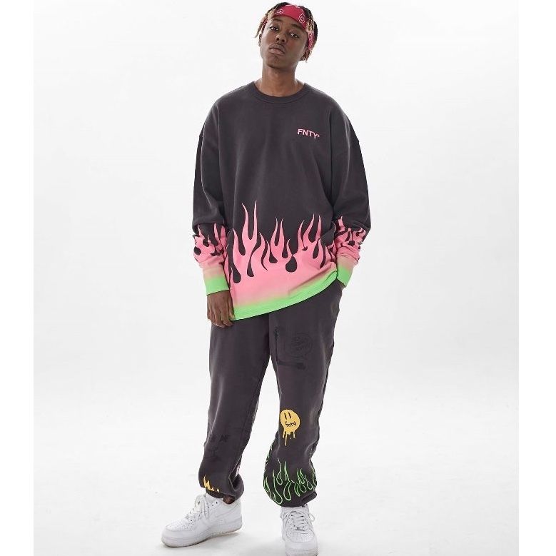FNTY/Flying FLAME Sweat pants Faded Black | BIN