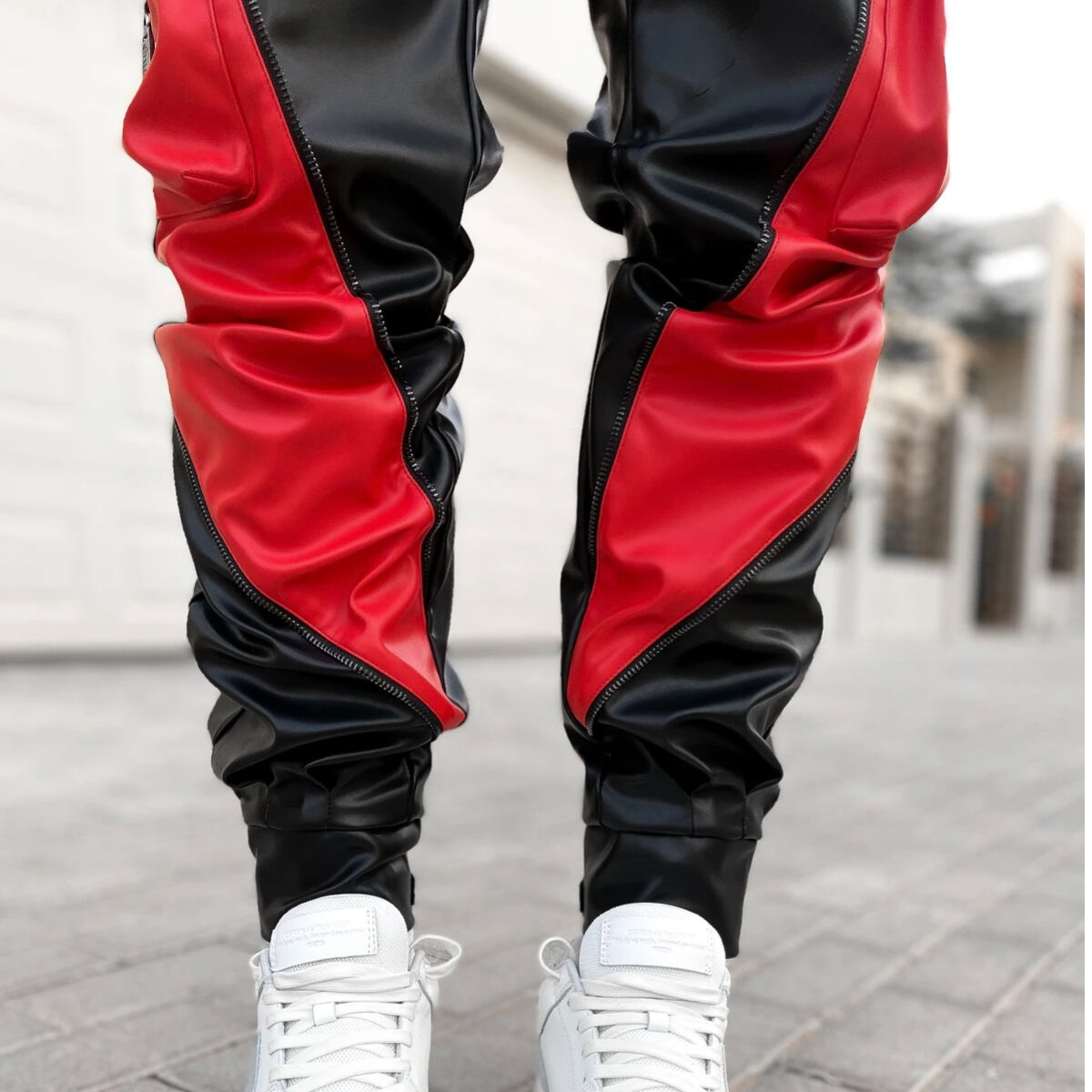 GUAPI/ Obsidian BLACK RED Leather Cargo pants V