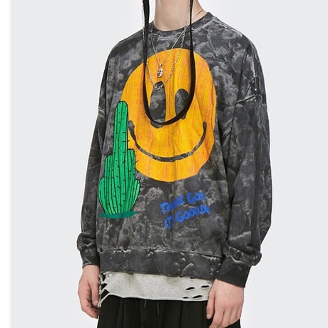 WOSS.official/Smile cuctus Crewneck 　”TIE DIE”