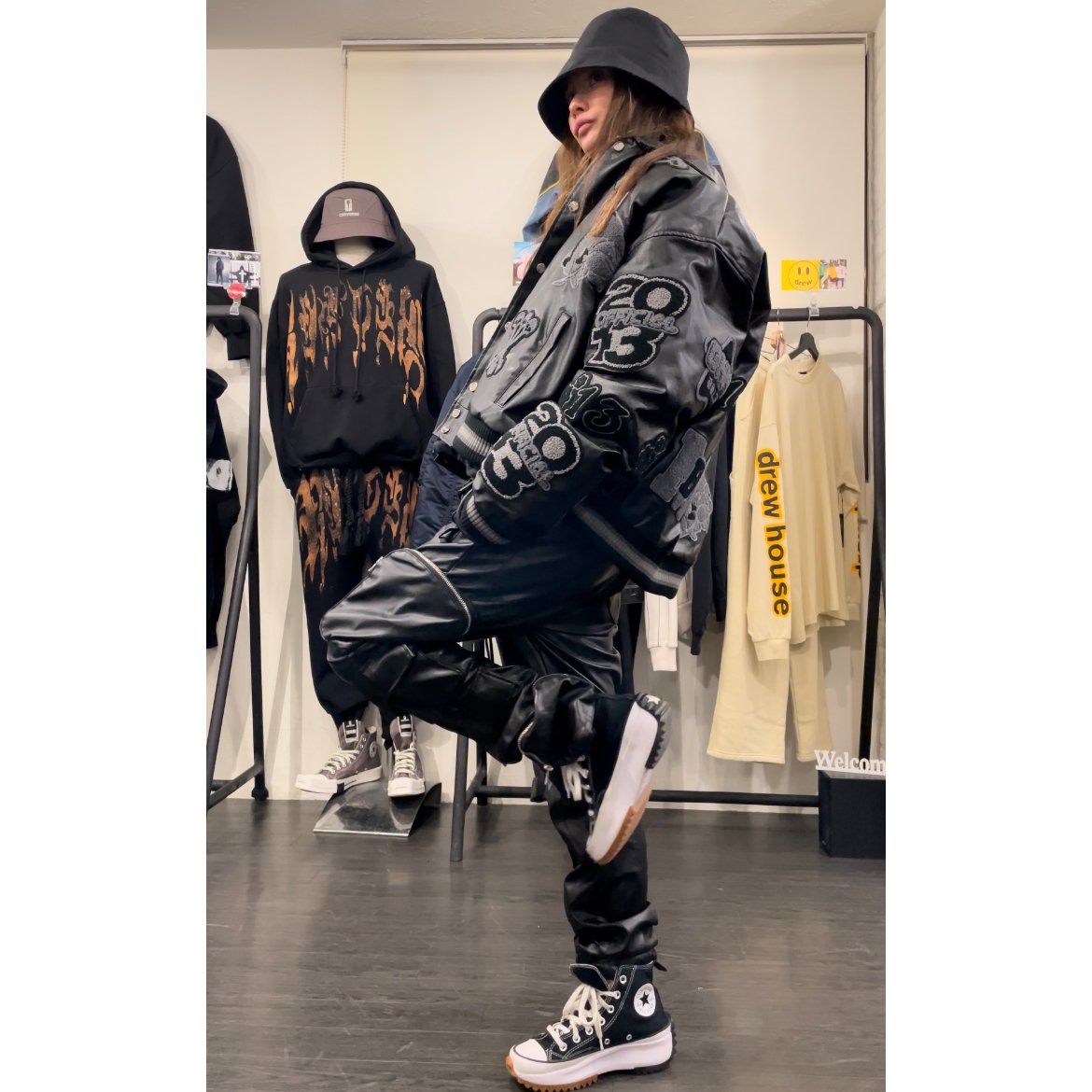 ✨新品未使用タグ付き★EPTM★ストレッチレザーパンツ✦ギャング文字刺繍 EPTM/PU Leather Pants | BINGOSTAR ・ ビンゴスター