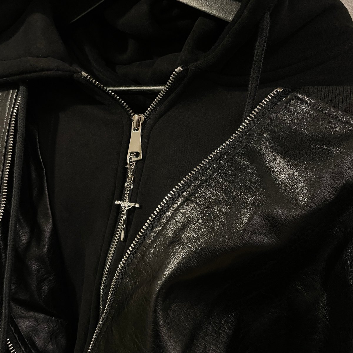 Mismatch NYC/Oversized Hooded Leather Jacket |