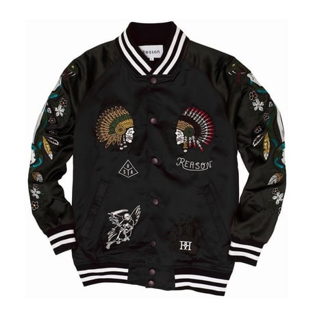Reason Clothing Newyork/Black scull スカジャン