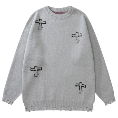 Mismatch NYC/ Cross Damage Knit  GRAY